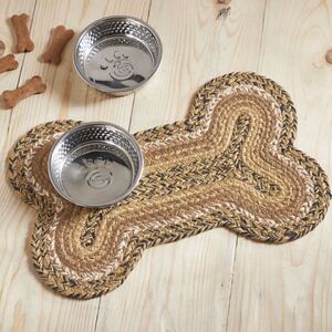 NEW! Country Farmhouse Jute Braided Bone Shaped Dog Bowl Mat Cottagecore Pet